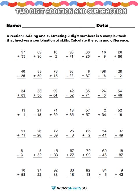 2 Digit Addition and Subtraction Worksheets .